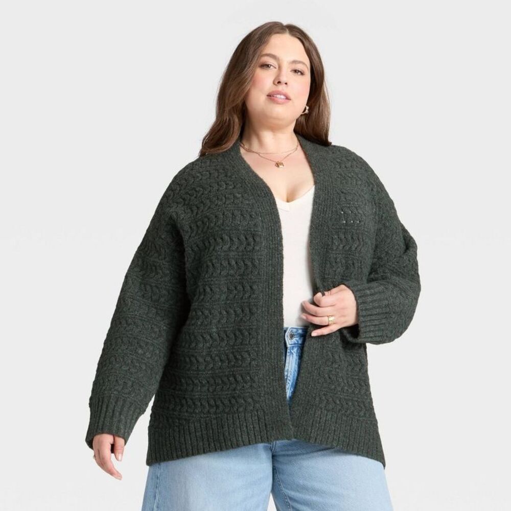 Women's Open Stitch Cozy Cardigan Sweater - Universal Thread Dark Gray 1X/2X